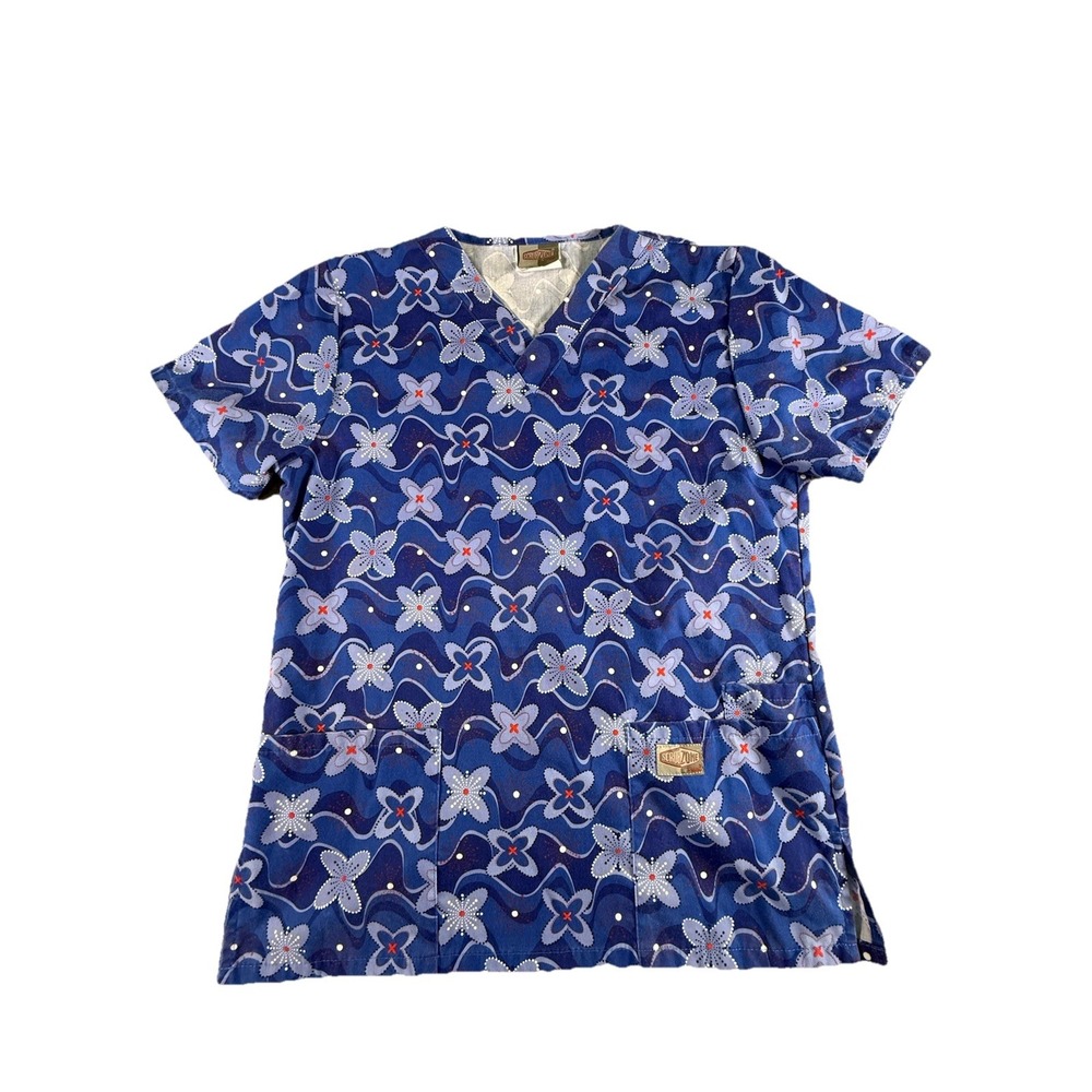 Scrub Zone  Women's Scrub Top Size‎ XSM Extra Small Blue Print